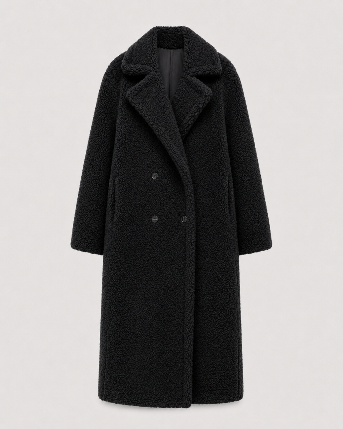 Long Teddy Coat - Double-Breasted Oversized Lapel for Women