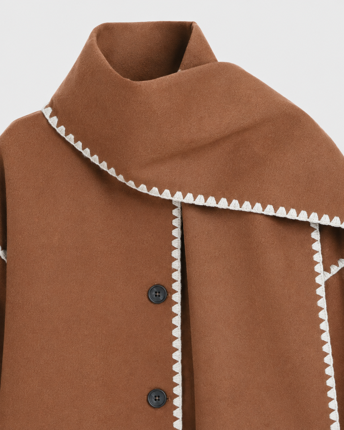 Women's Oversized Fringe Scarf Coat with Whipstitch Detail