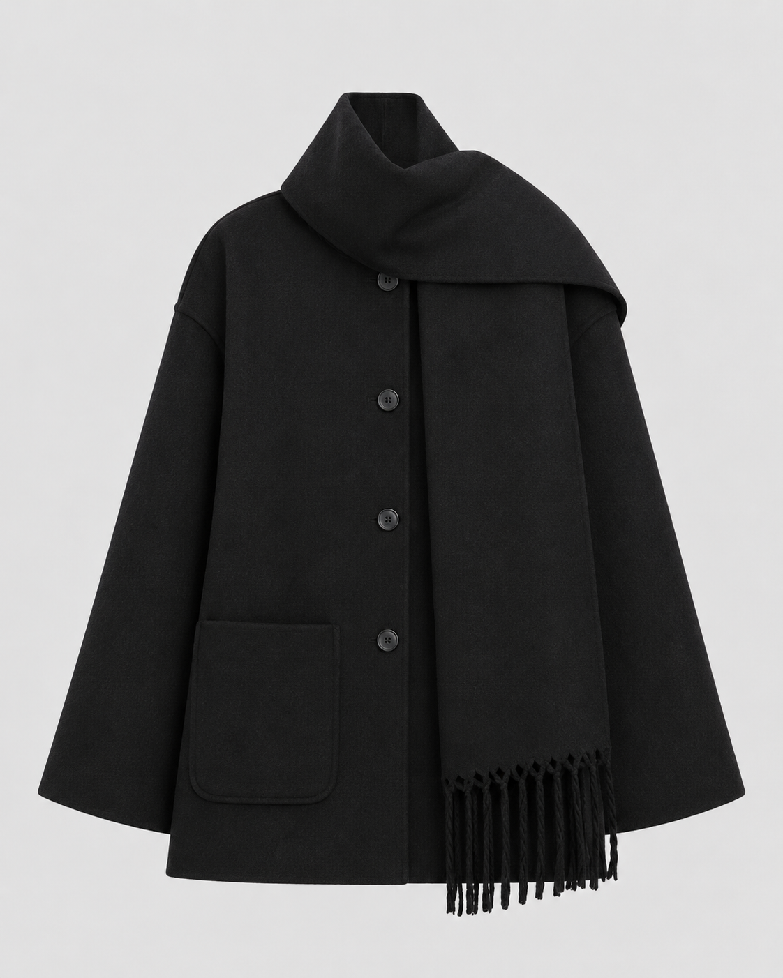 Women's Oversized Fringe Scarf Coat with Whipstitch Detail