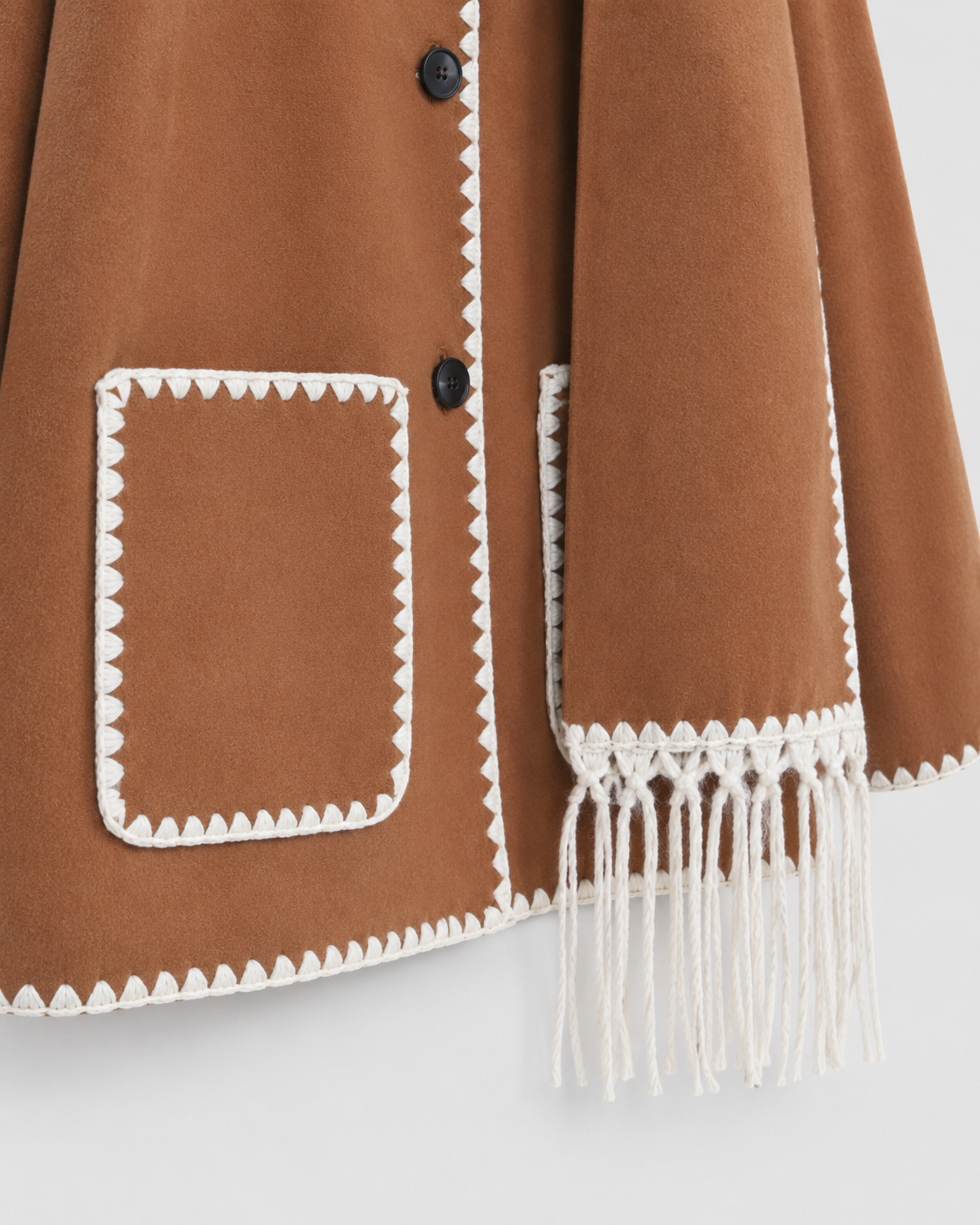 Women's Oversized Fringe Scarf Coat with Whipstitch Detail