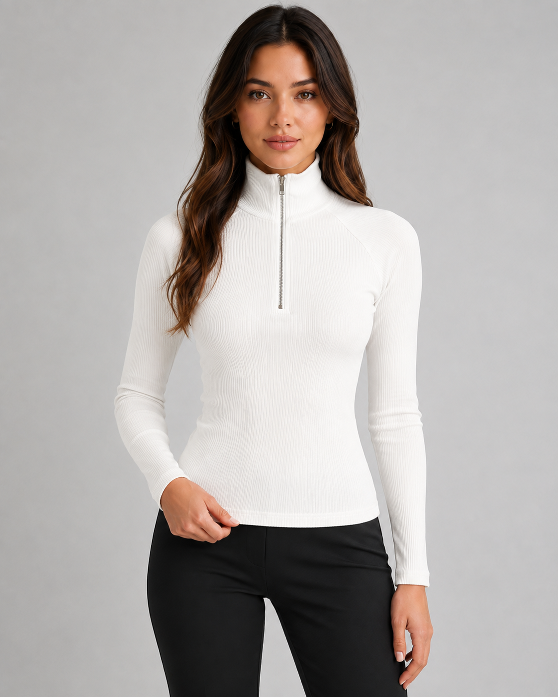 Women's Slim High Neck Ribbed Quarter-Zip Sweater