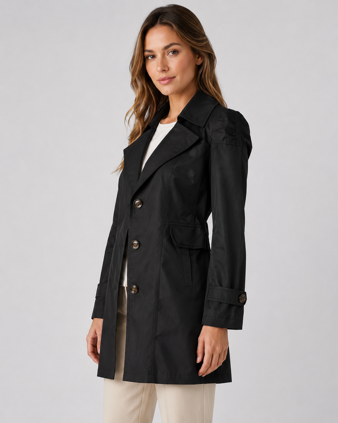 Short Trench Coat - Women's Single-Breasted Outerwear