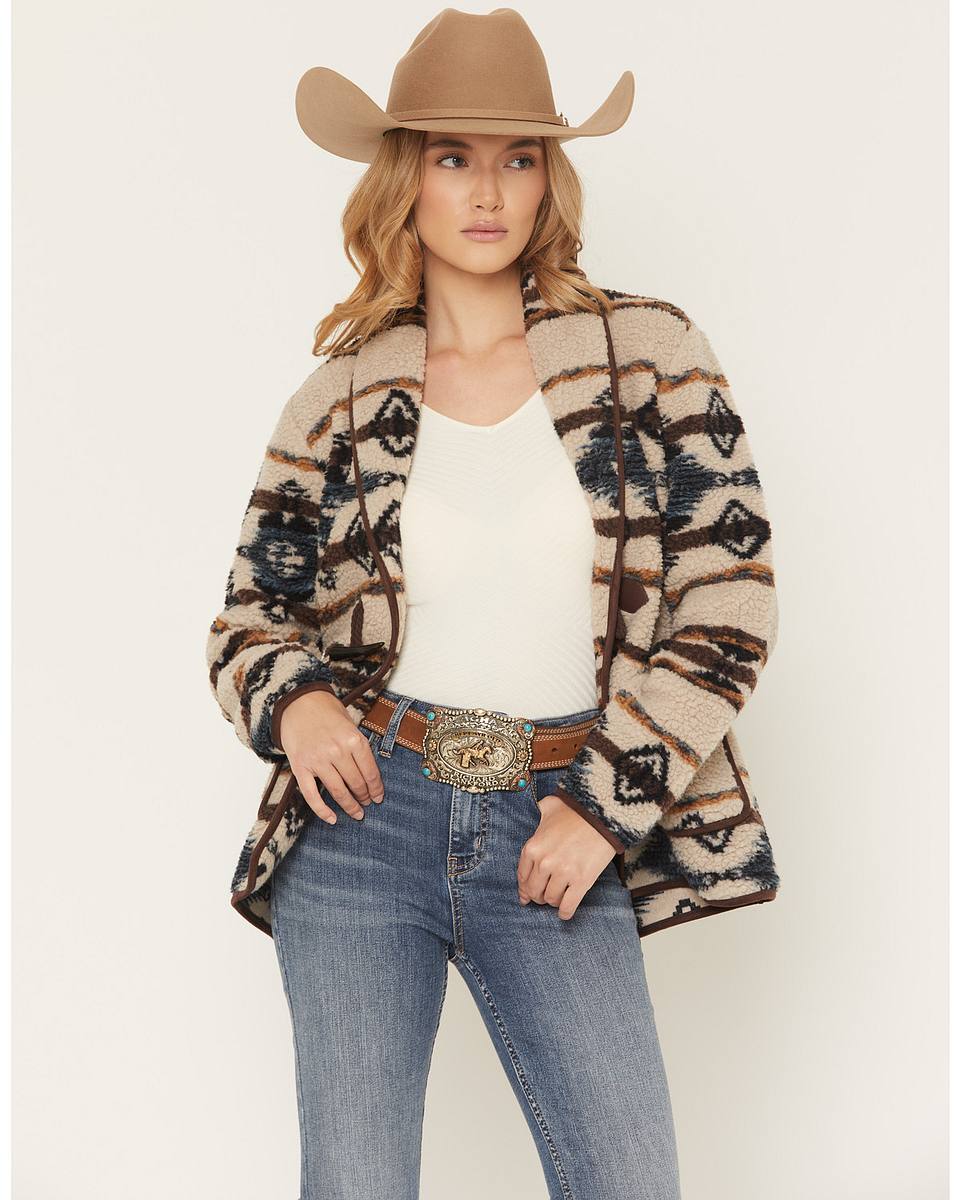Women's Southwestern Print Sherpa Cardigan