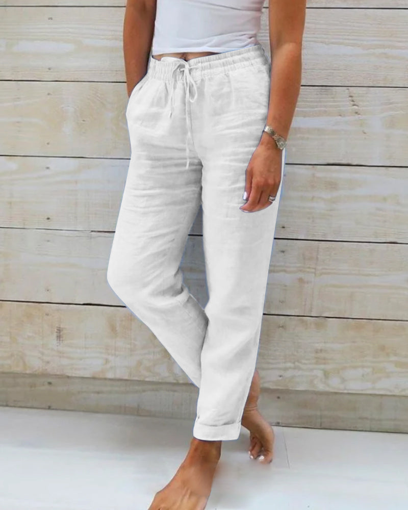 Evelien | Women's Elastic Linen Pants, Casual