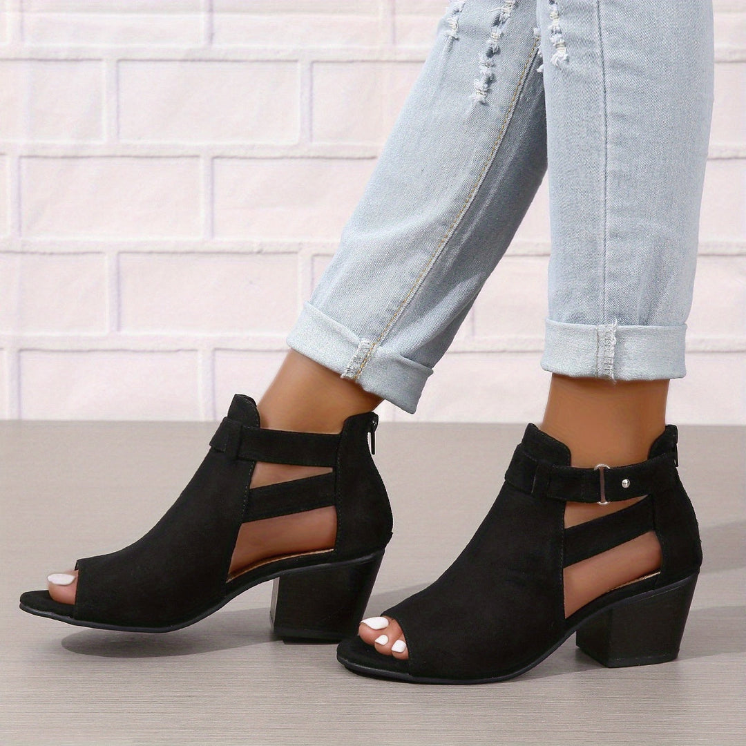 Women's Peep Toe Cutout Block Heel Sandals - Summer Casual