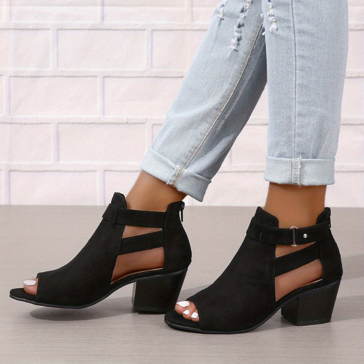 Women's Peep Toe Cutout Block Heel Sandals - Summer Casual
