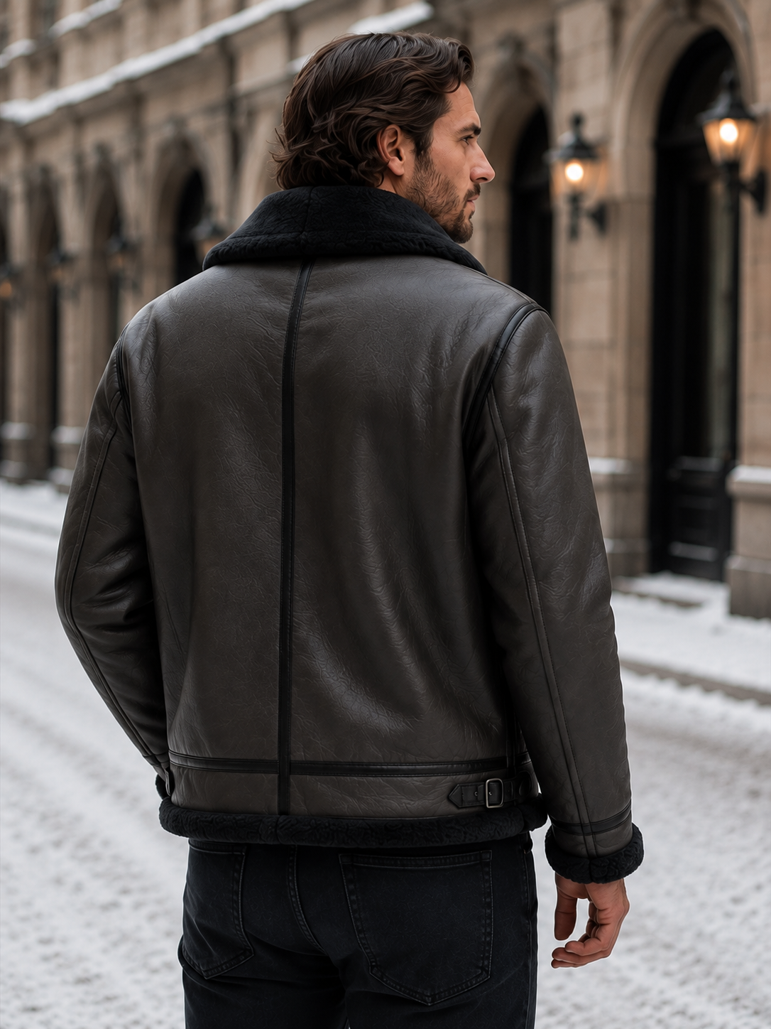 Men's Faux Leather Shearling Aviator Jacket