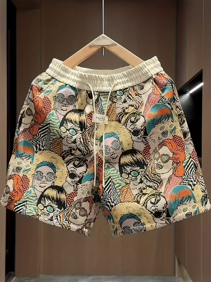 Men's Graphic Print Shorts - All-Over Comic - Summer Casual
