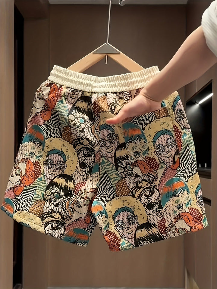 Men's Graphic Print Shorts - All-Over Comic - Summer Casual