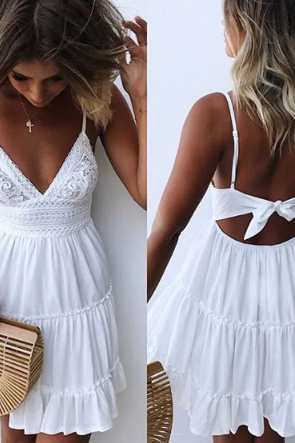 Women's Lace White Midi Dress - Summer Casual