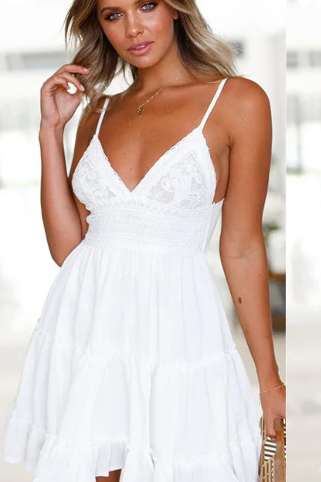 Women's Lace White Midi Dress - Summer Casual