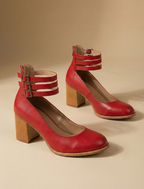 Women's Round Toe Block Heels - Triple Ankle Straps