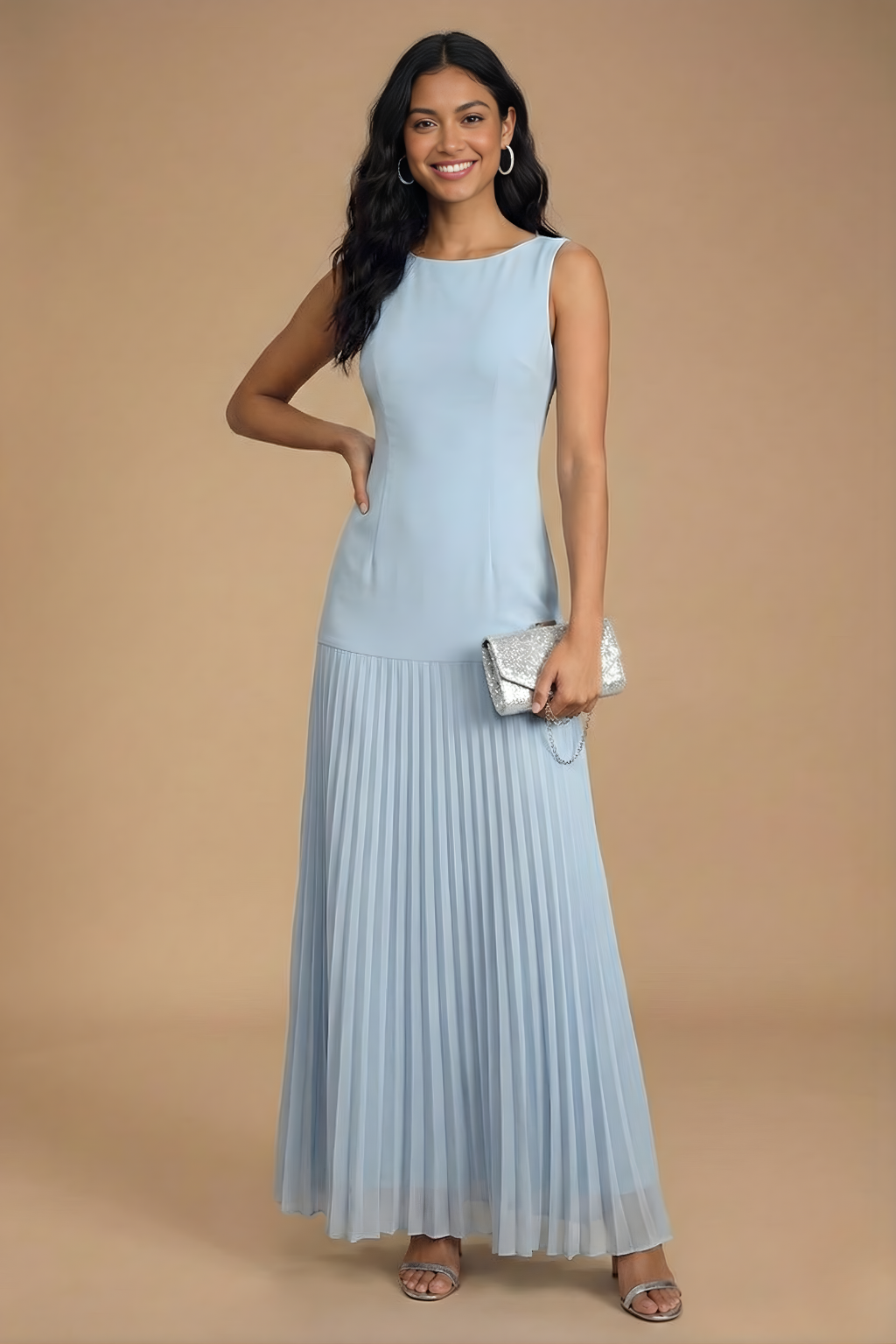 Women's Pleated Maxi Dress - Evening Wear