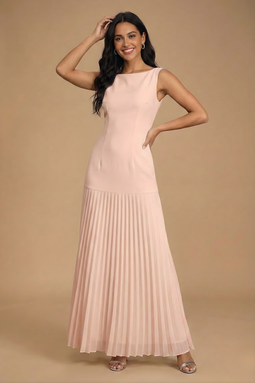 Women's Pleated Maxi Dress - Evening Wear