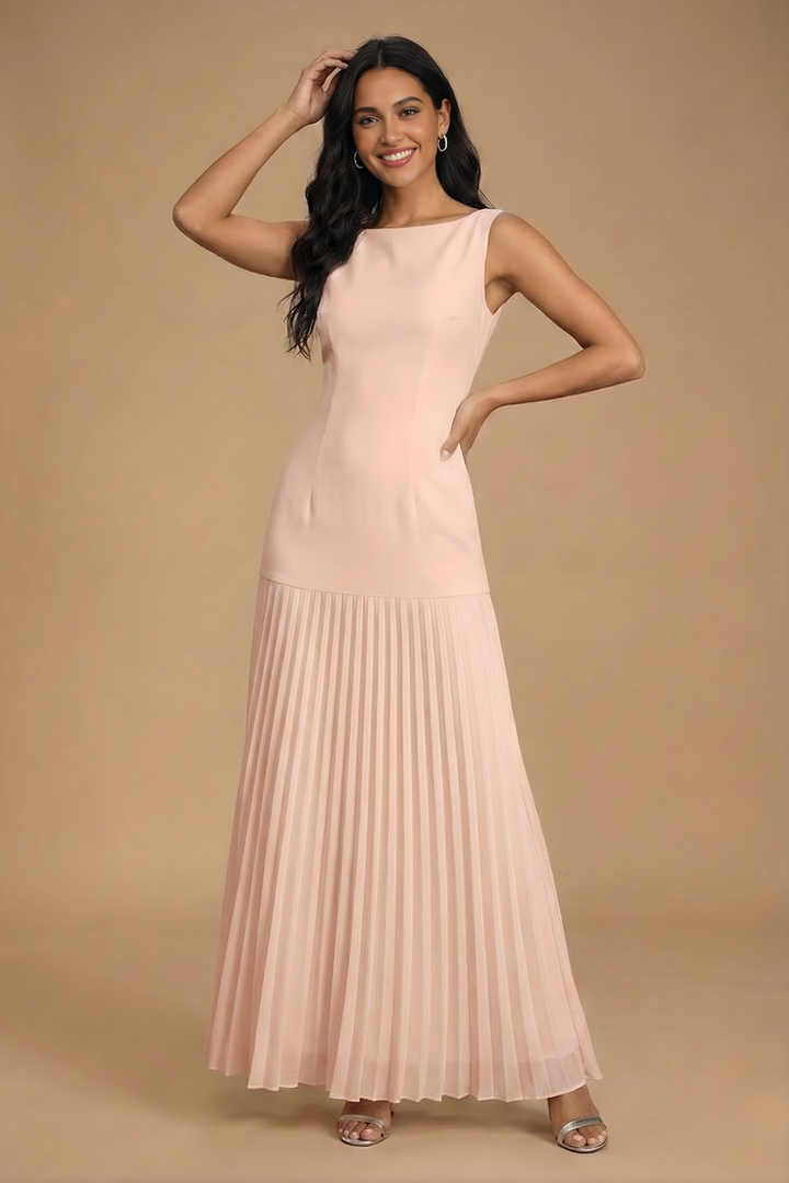Women's Pleated Maxi Dress - Evening Wear