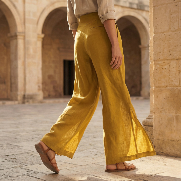 Women's Pleated Wide Leg Trousers - Summer Casual