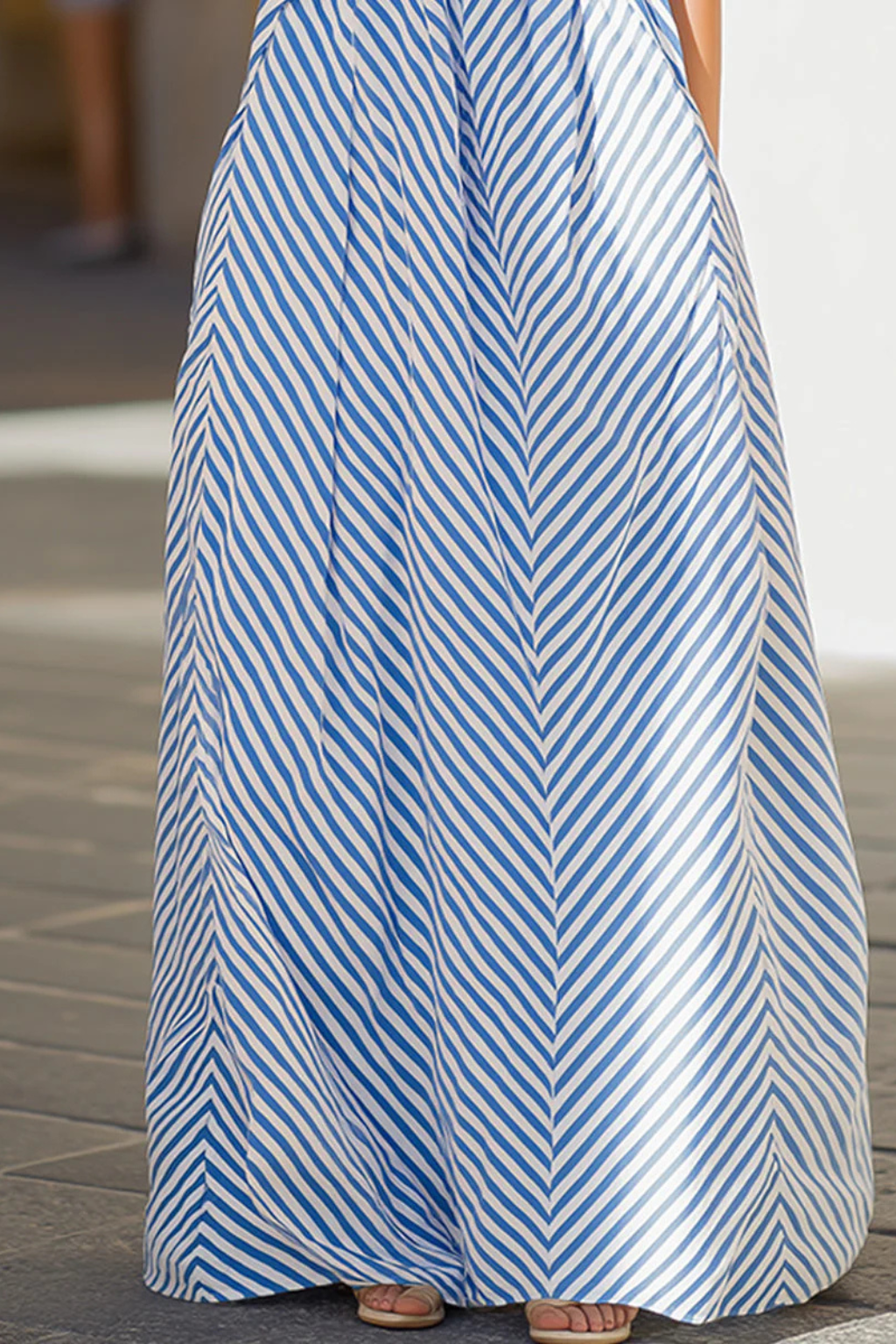 Women's Striped Halter Neck Chiffon Maxi Dress - Summer Beach