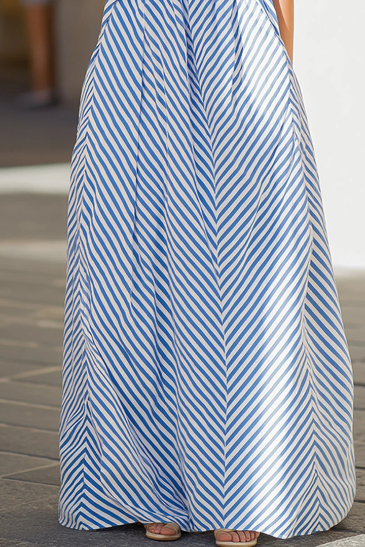Women's Striped Halter Neck Chiffon Maxi Dress - Summer Beach