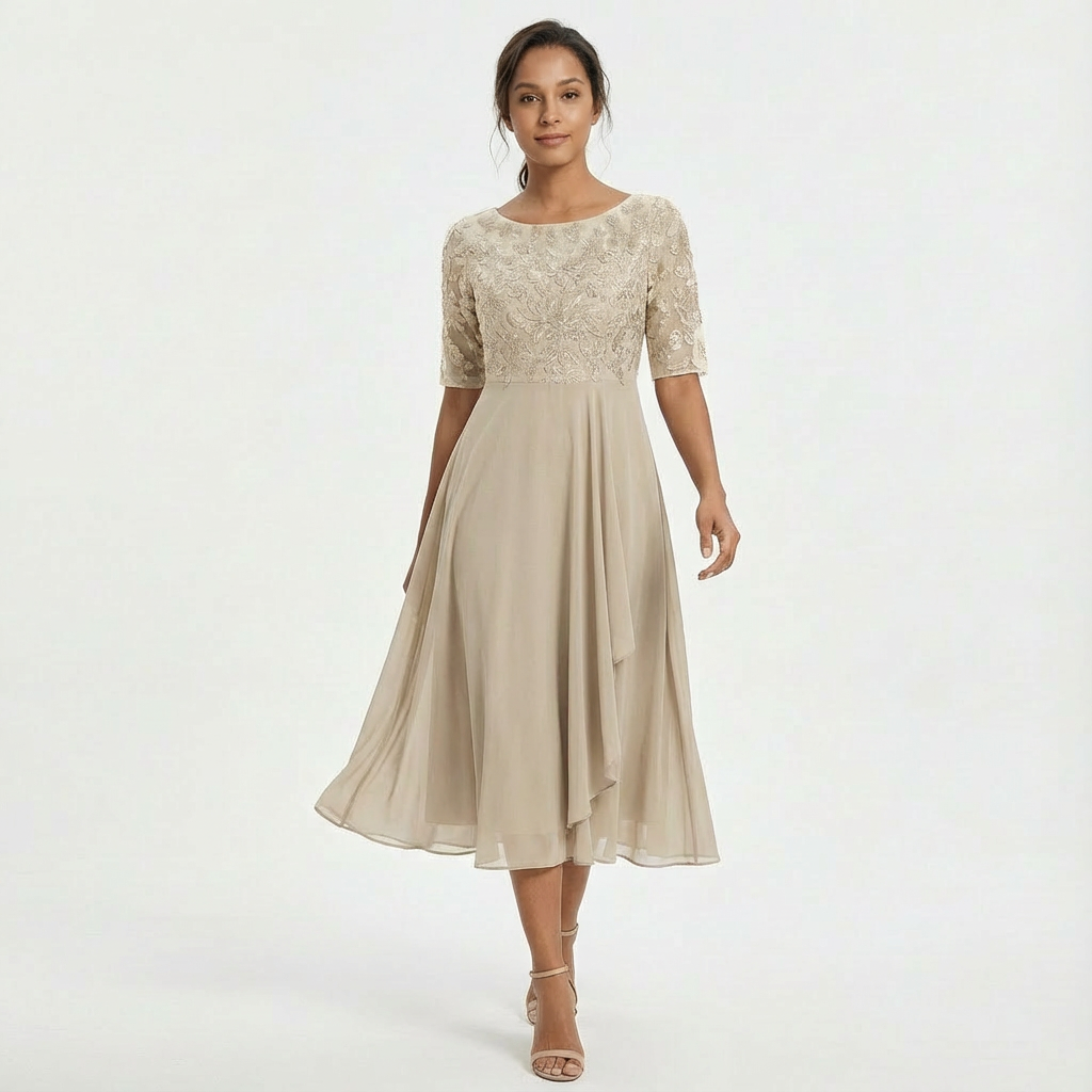 Sophia | Women's Lace Half Sleeve Midi Dress