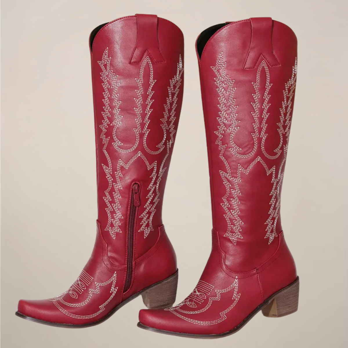 Women's Embroidered Knee-High Boots - Block Heel