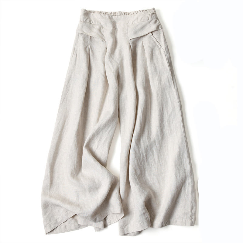 Women's Pleated Wide Leg Trousers - Summer Casual