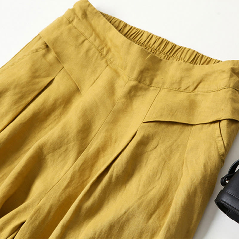 Women's Pleated Wide Leg Trousers - Summer Casual