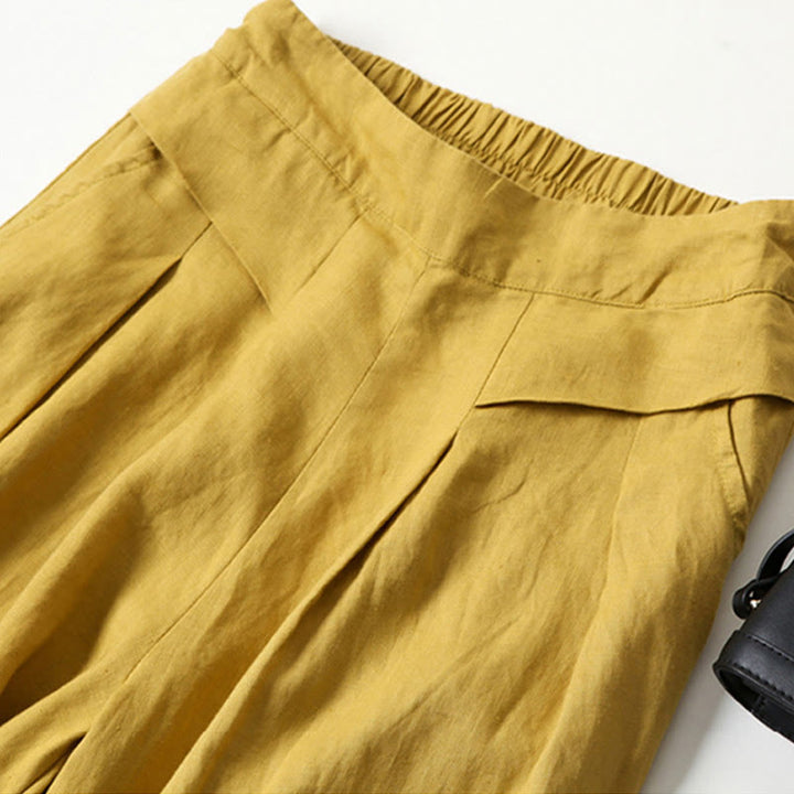 Women's Pleated Wide Leg Trousers - Summer Casual