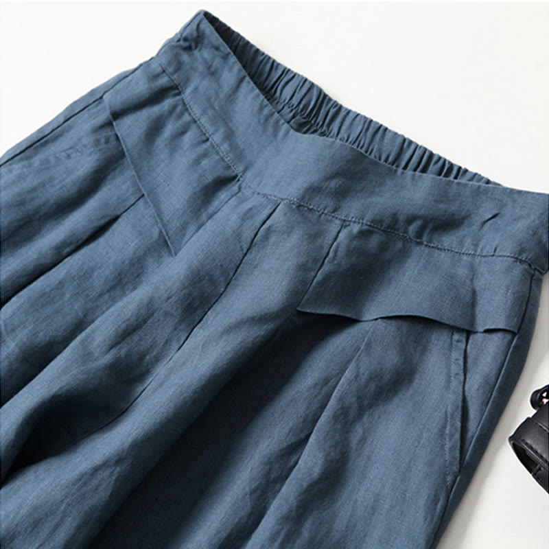 Women's Pleated Wide Leg Trousers - Summer Casual