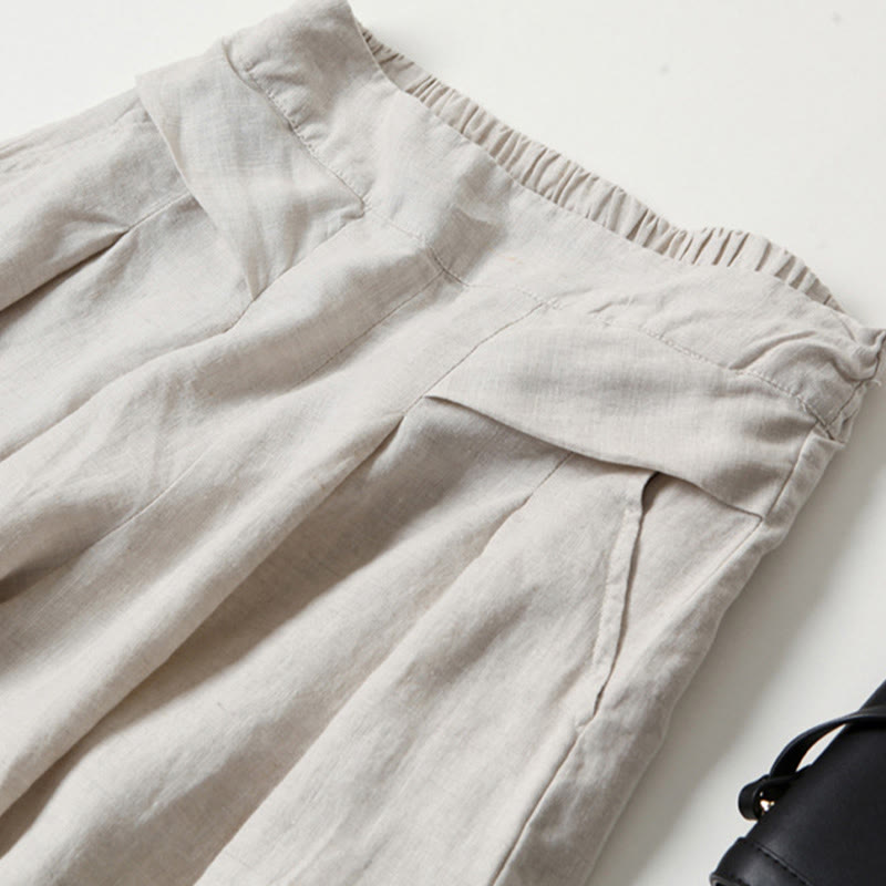 Women's Pleated Wide Leg Trousers - Summer Casual