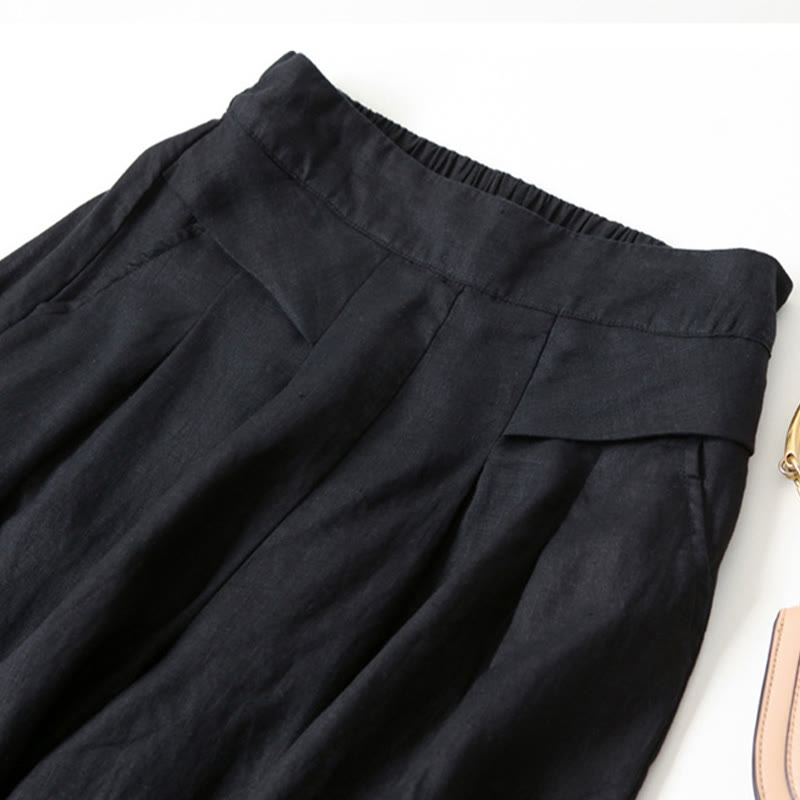 Women's Pleated Wide Leg Trousers - Summer Casual