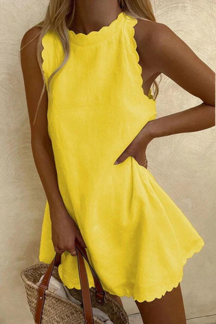 Women's Sleeveless Scallop Hem Cotton Mini Dress - Summer Casual