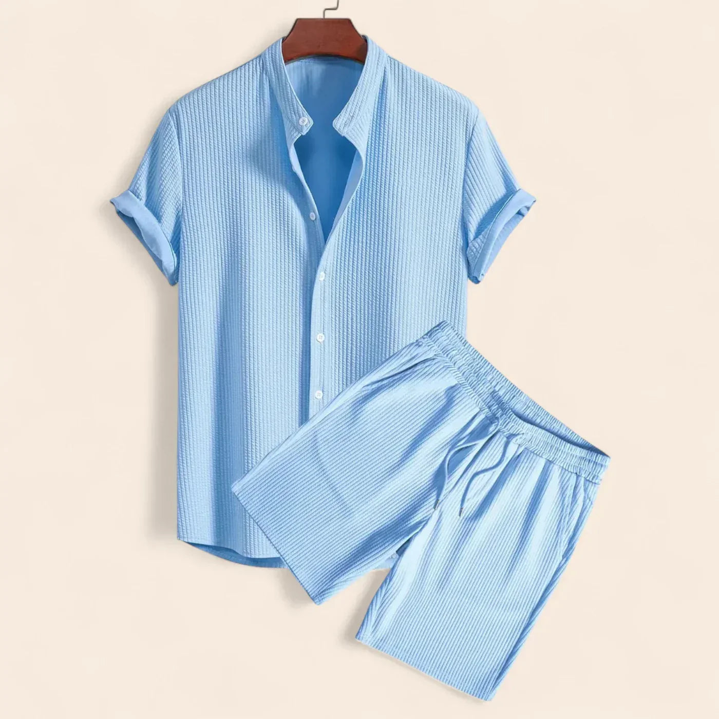Men's Relaxed Fit Linen Top and Trousers Set - Casual