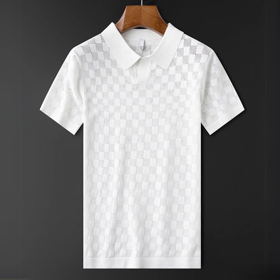 Men's Checkered Knit Polo Shirt - Regular Fit Casual Wear