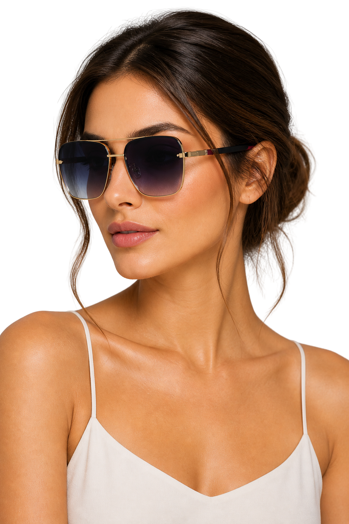 Men's Aviator Gold Metal Sunglasses - Gradient Lens