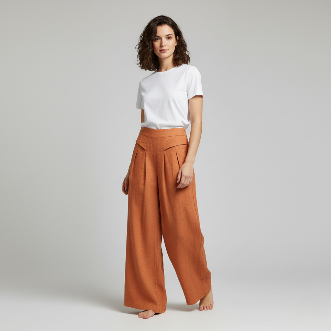 Women's Pleated Wide Leg Trousers - Summer Casual