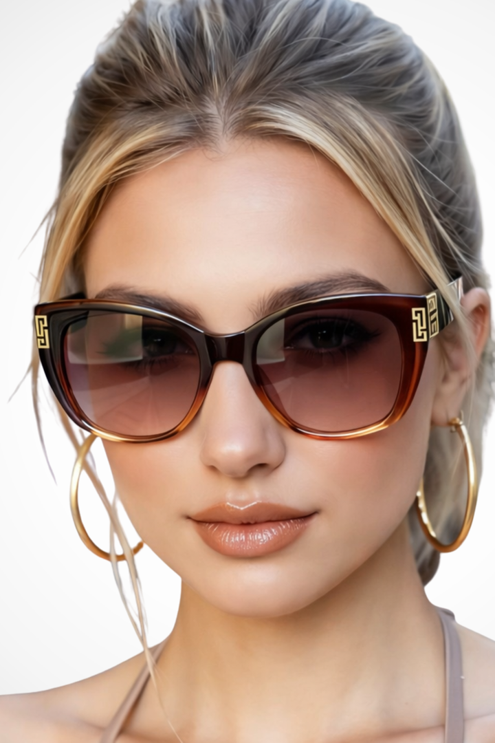 Women's Cat Eye Sunglasses with Gold Detail - Fashion Accessory