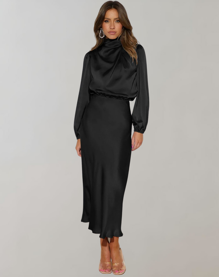 Emily | Women's Satin Long Sleeve Midi Dress