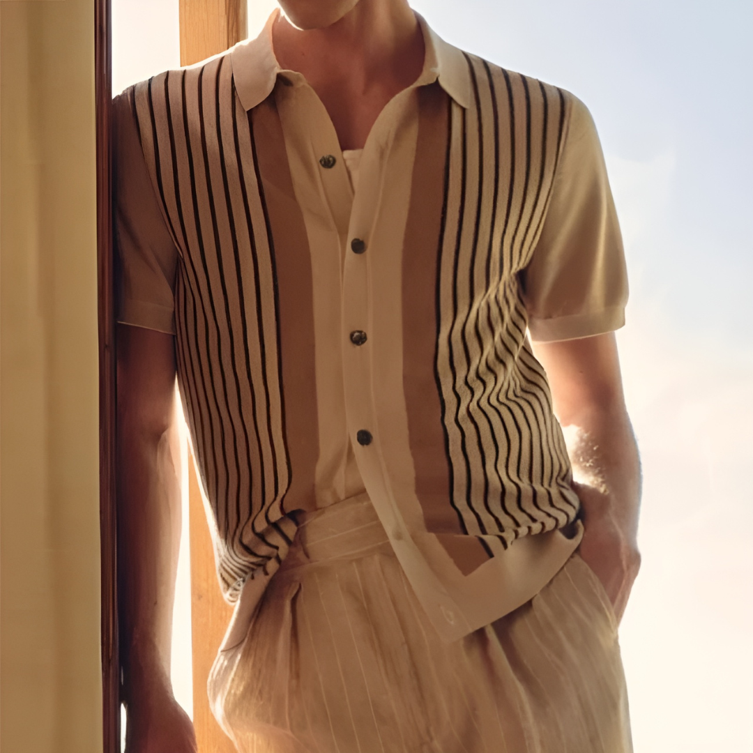 Men's Striped Cotton Polo Shirt - Summer Casual