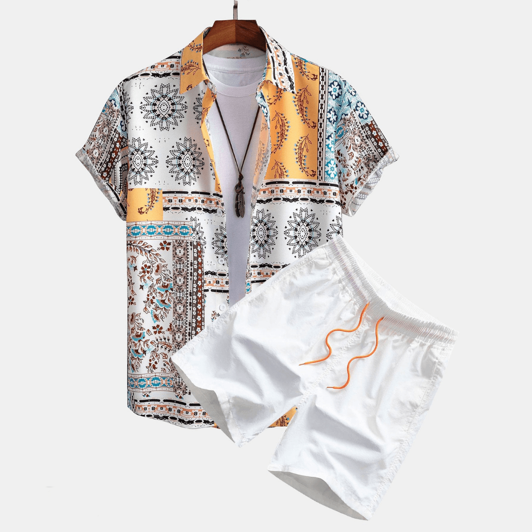 Men's Printed Shirt and Shorts Set - Summer Casual