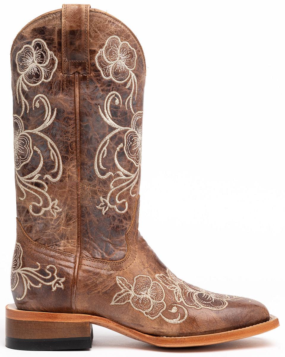 Women's Floral Embroidered Western Boots - Broad Square Toe
