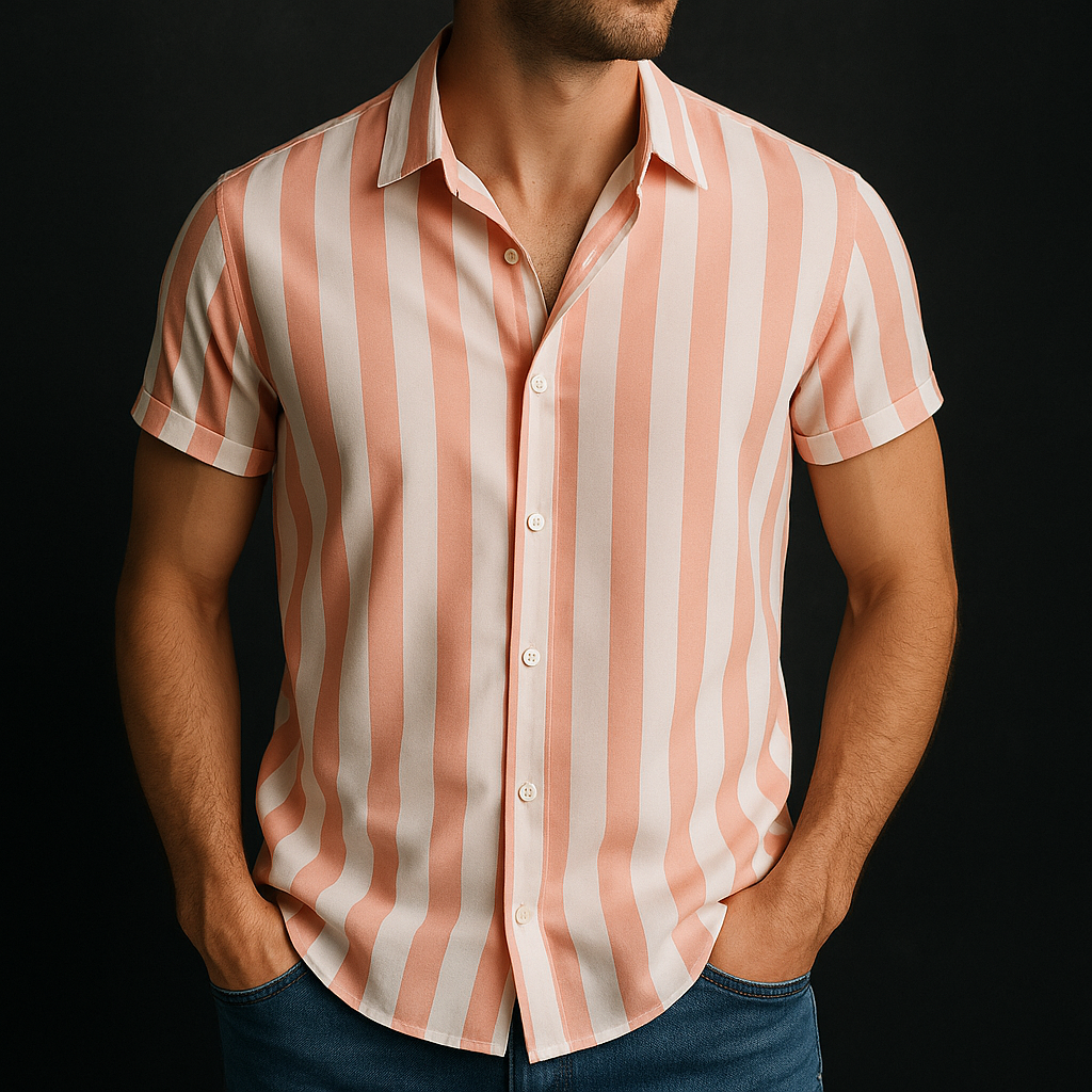 Men's Casual Cotton Short Sleeve Shirt - Summer Beach
