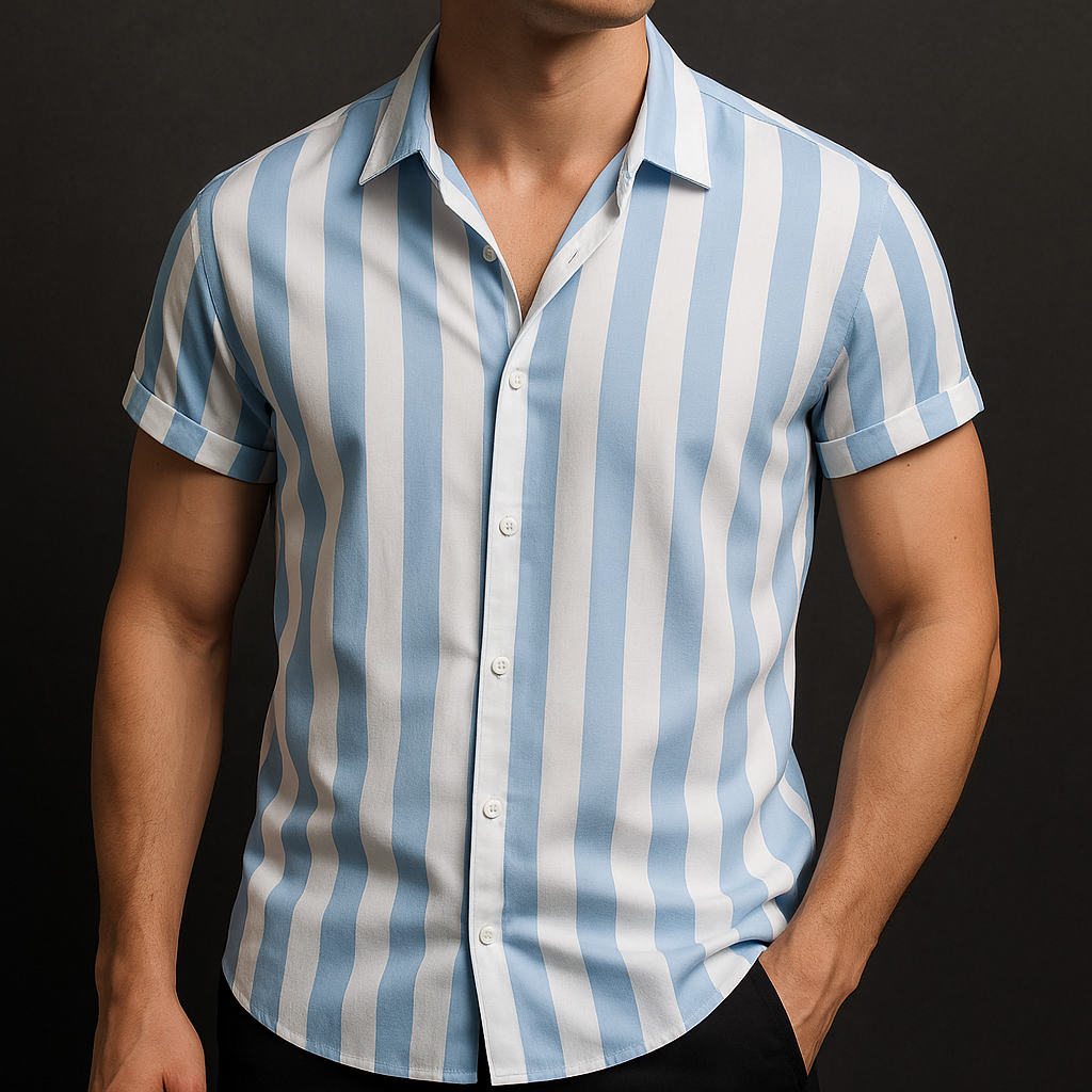 Men's Casual Cotton Short Sleeve Shirt - Summer Beach