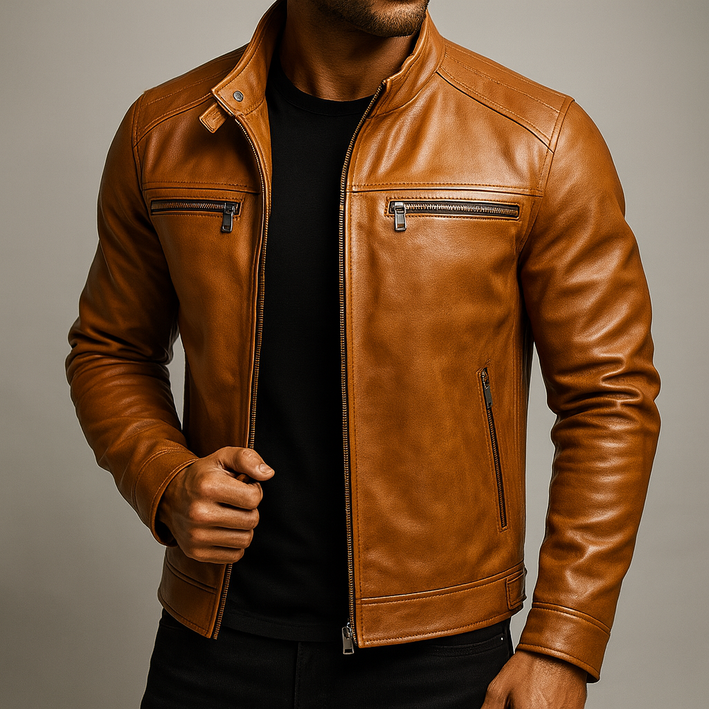 Men's Genuine Leather Jacket - Natural Grain Finish