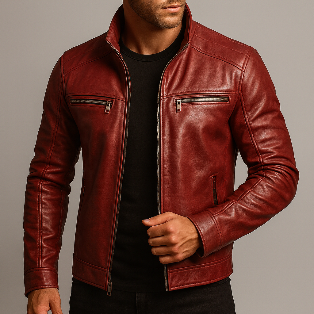 Men's Genuine Leather Jacket - Natural Grain Finish