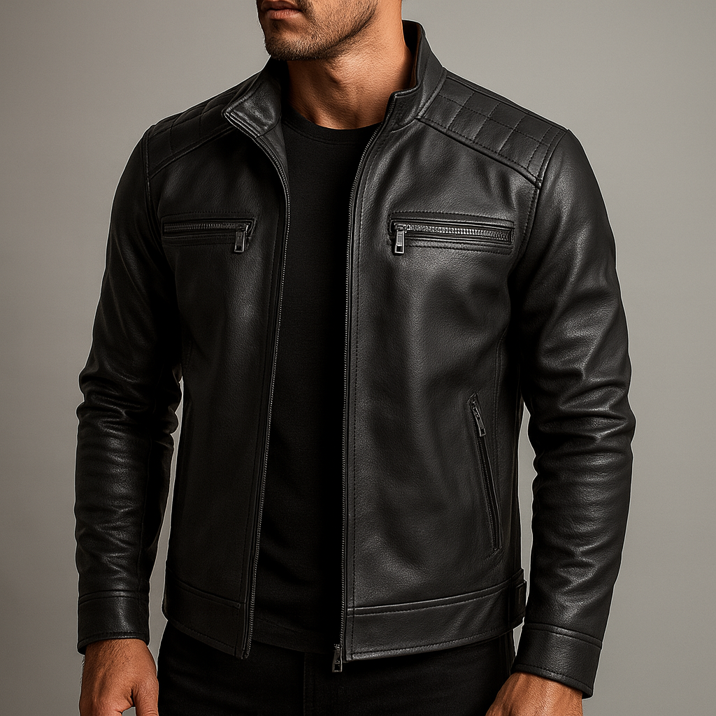 Men's Genuine Leather Jacket - Natural Grain Finish