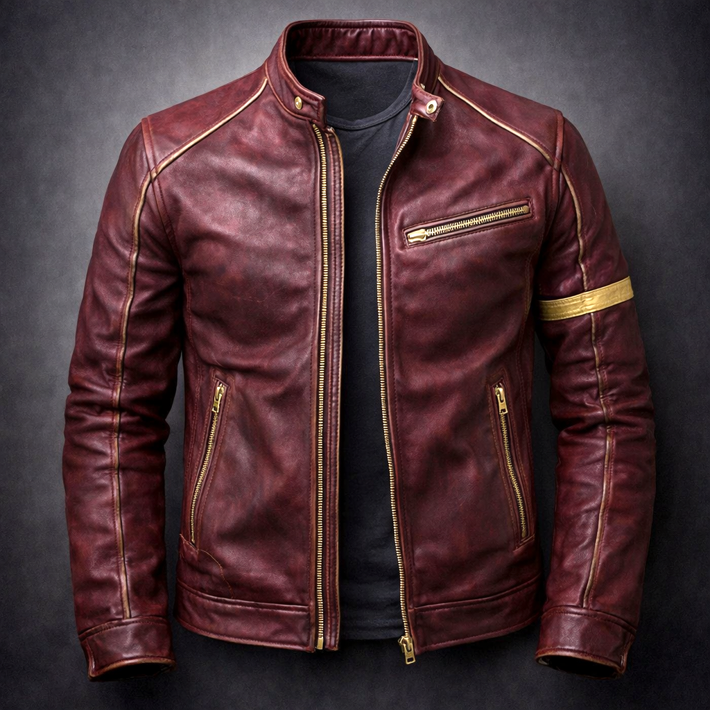 Men's Leather Jacket, Patina Finish, 4-Pocket Zip-Up