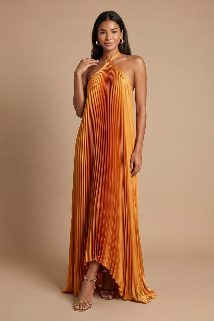 Women's Pleated Chiffon Maxi Dress - Summer Evening
