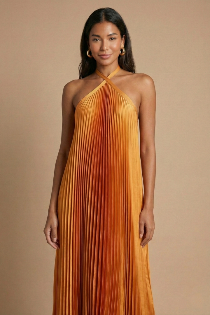 Women's Pleated Chiffon Maxi Dress - Summer Evening