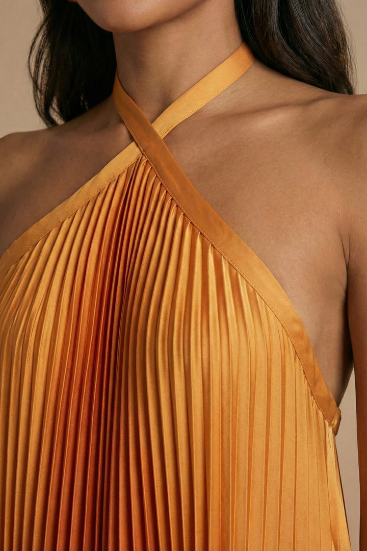 Women's Pleated Chiffon Maxi Dress - Summer Evening