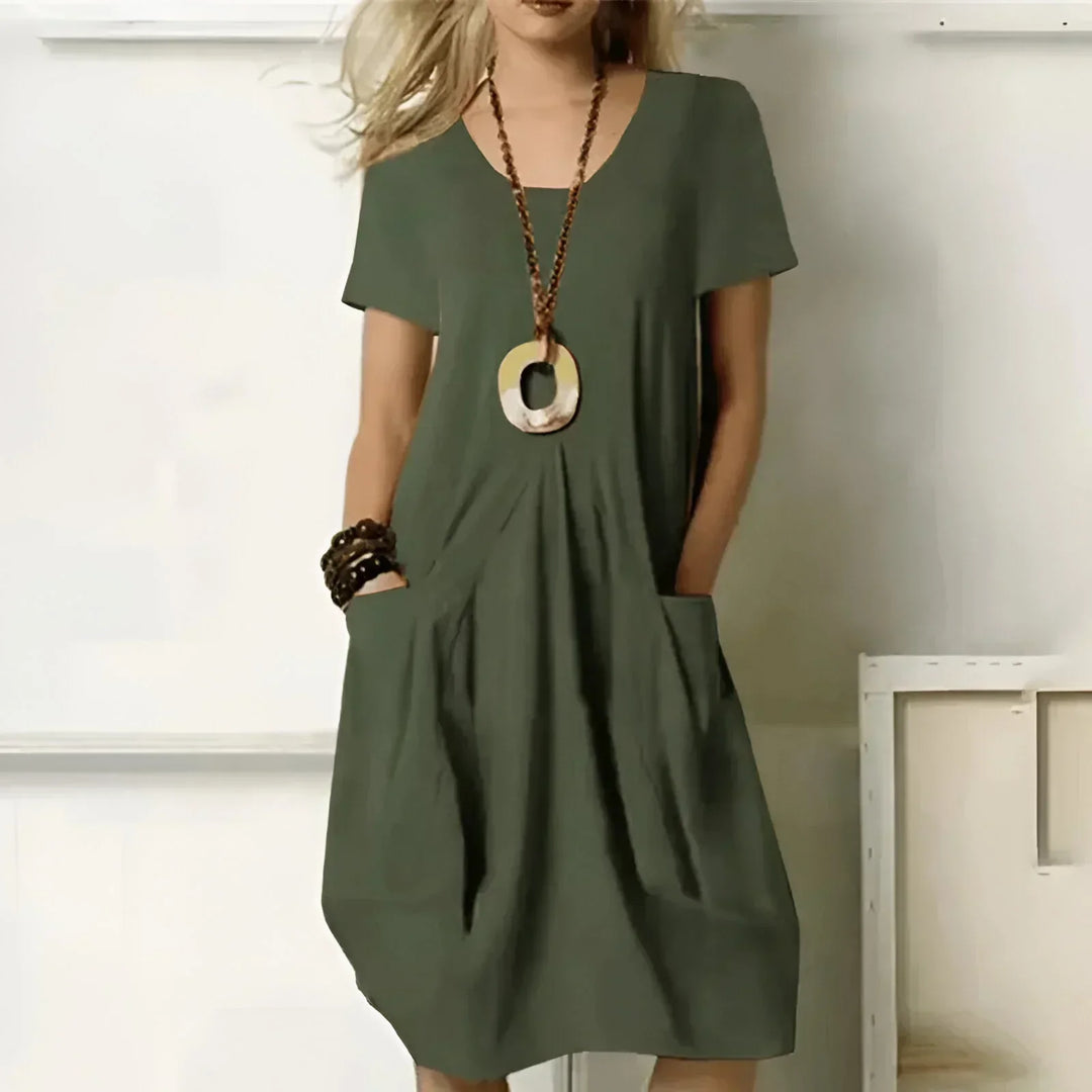Emily | Women's Midi Dress, Fitted with Short Sleeves